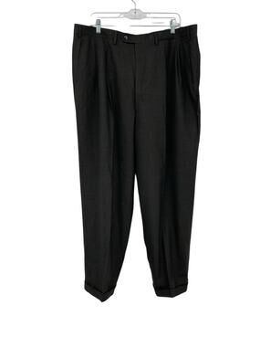 Luciano Barbera Wool Pants Pleated Front Cuffed Charcoal Grey Size 41 X 30